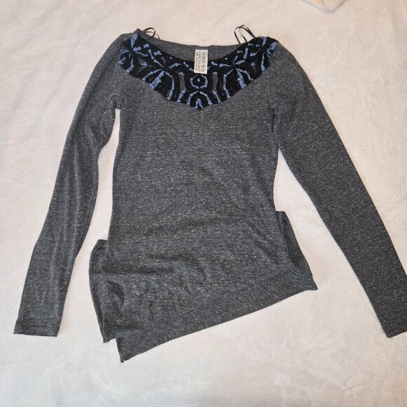 Free People Crochet Trim Asymmetrical Bodycon Grey Dress Size M - Picture 6 of 11